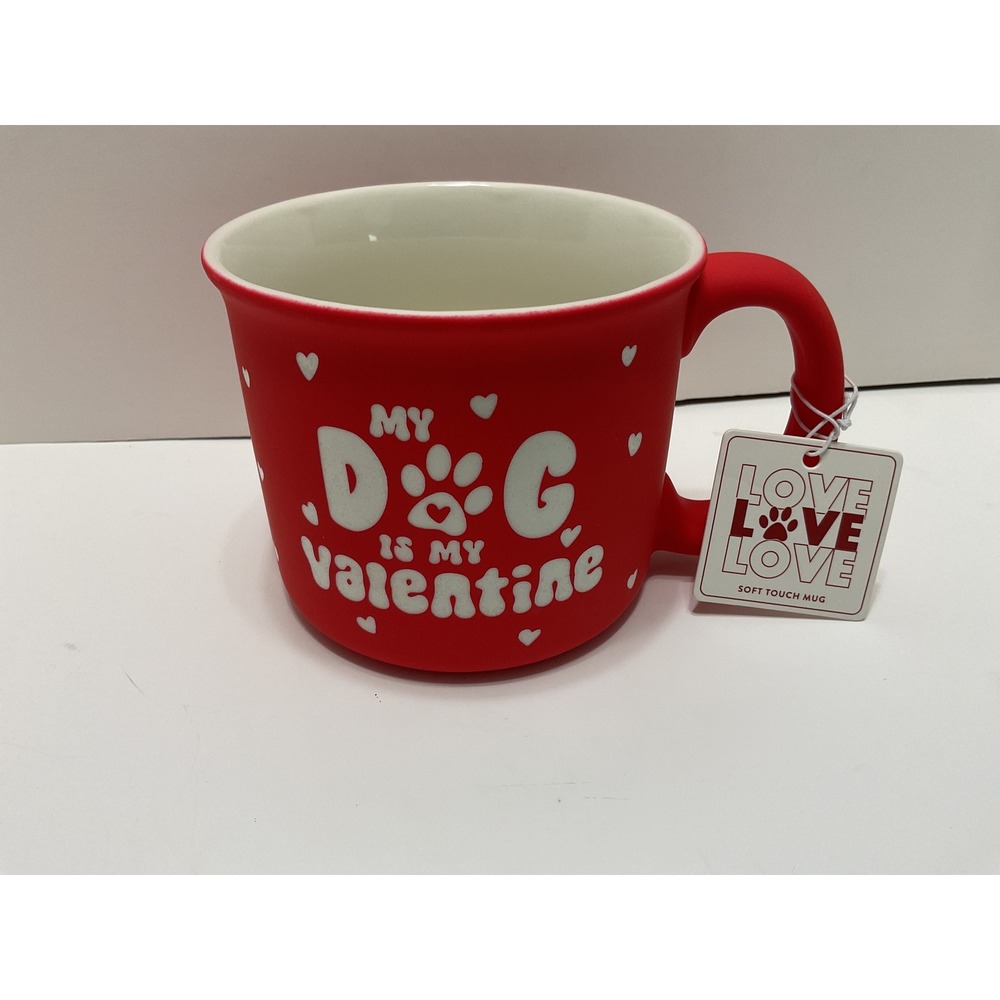 Sunday Morning Ceramics Red My Dog Is My Valentine Soft Touch Ceramic Mug NEW